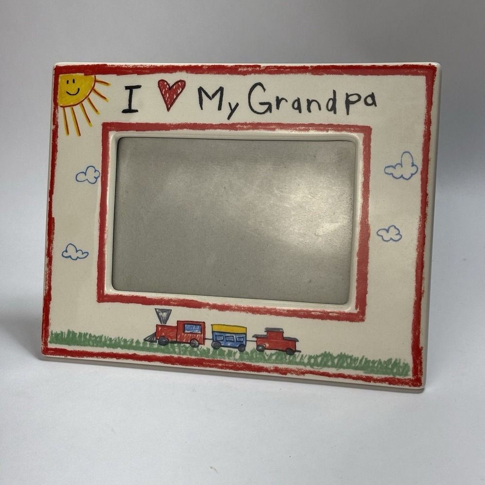 I Love My Grandpa Ceramic Frame Trains Russ Berrie 3.75" X 5.75" 90s Large